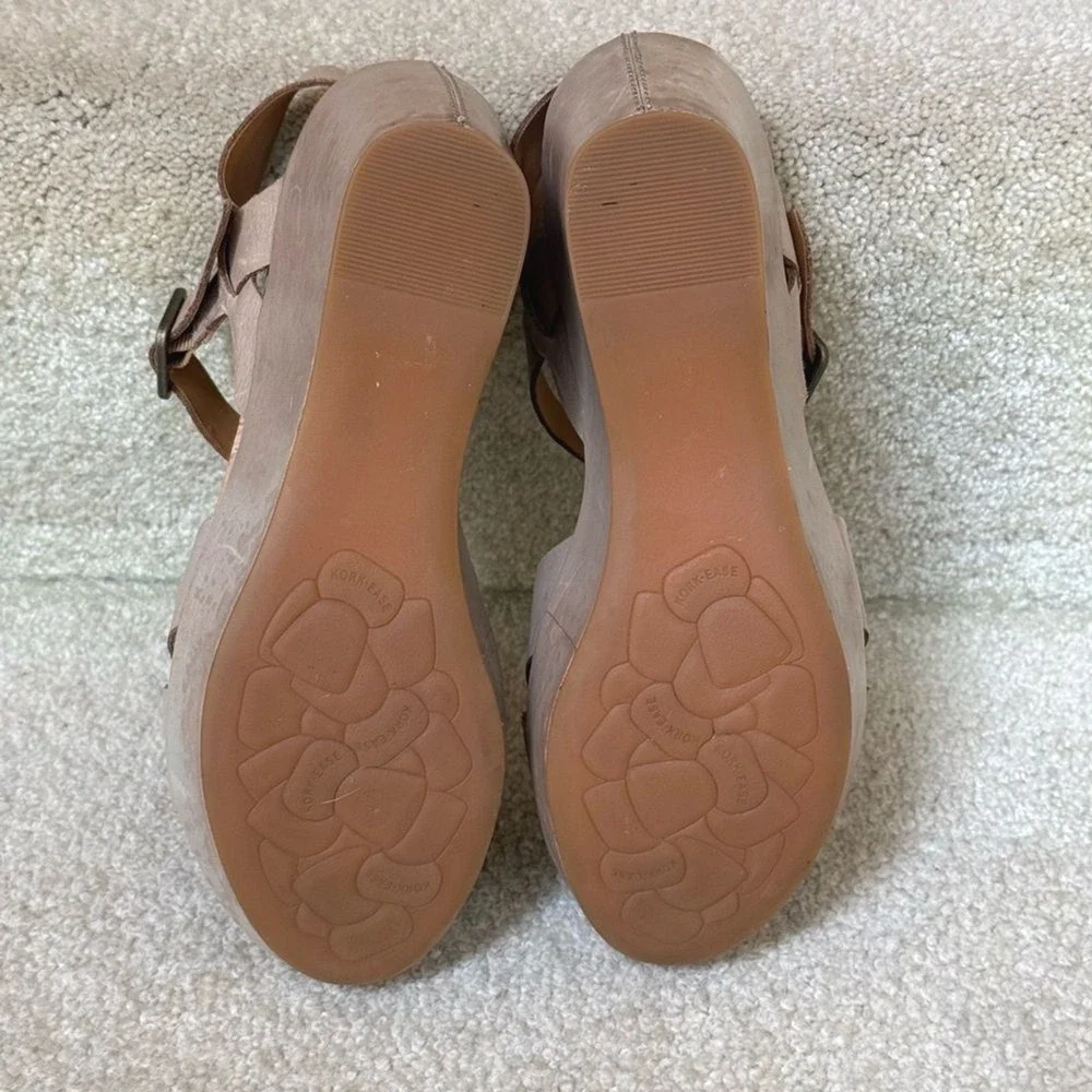 Kork-Ease Wedge Sandals Beige Leather Crisscross‎ Ankle Strap Boho Women Size 8